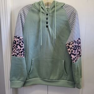 Green/ Leopard/ Striped Shein Hoodie Medium